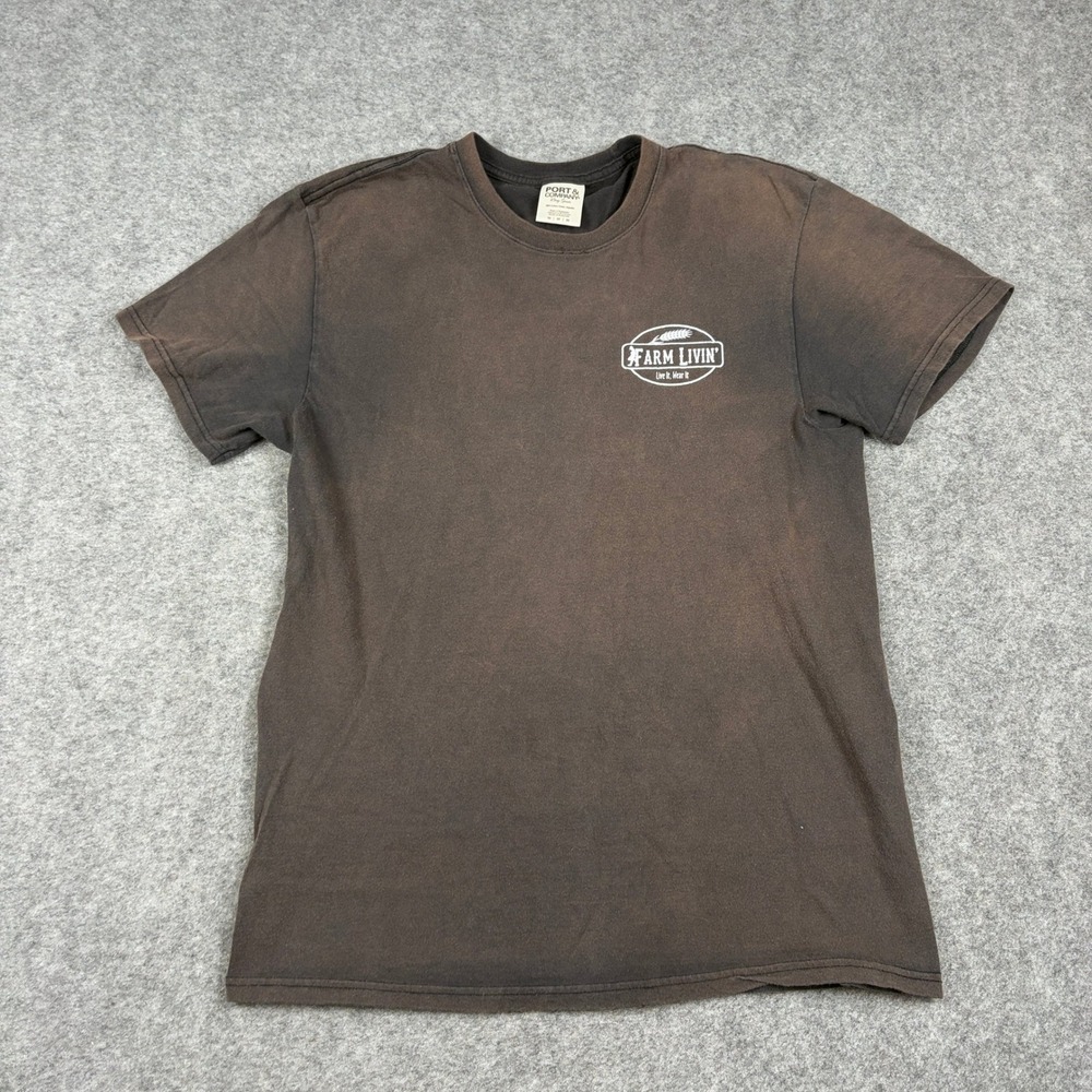Port & Company T-Shirt Mens‎ M Farm Livin Graphic Faded Black Short Sleeve Tee